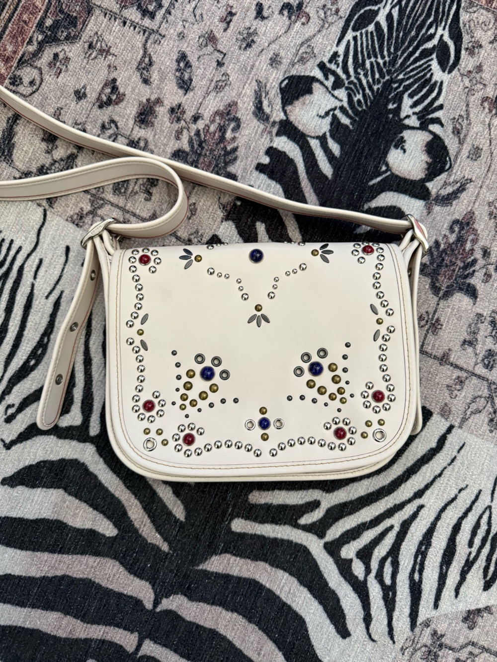 Cole Haan White Studded Crossbody with Multicolor Gem Accents
